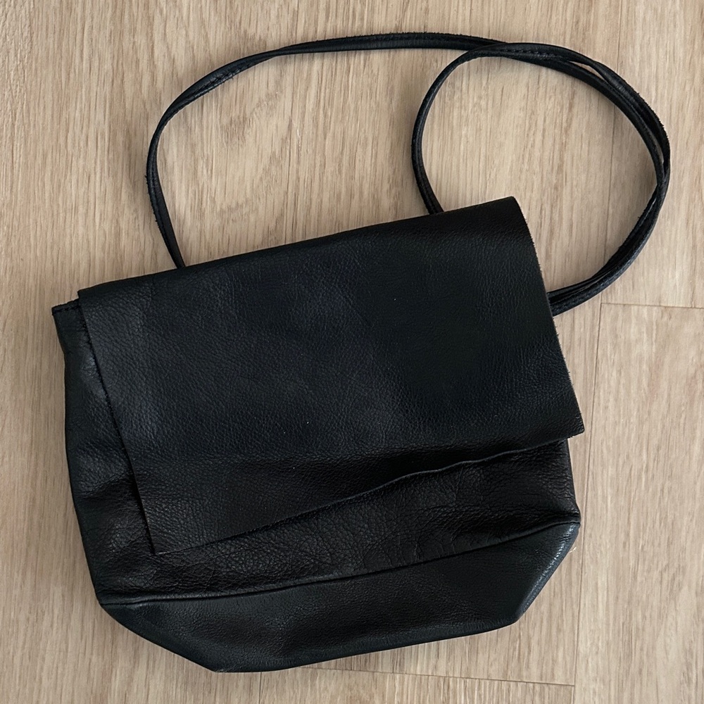 COS Genuine Black Leather Crossbody Shoulder Bag
